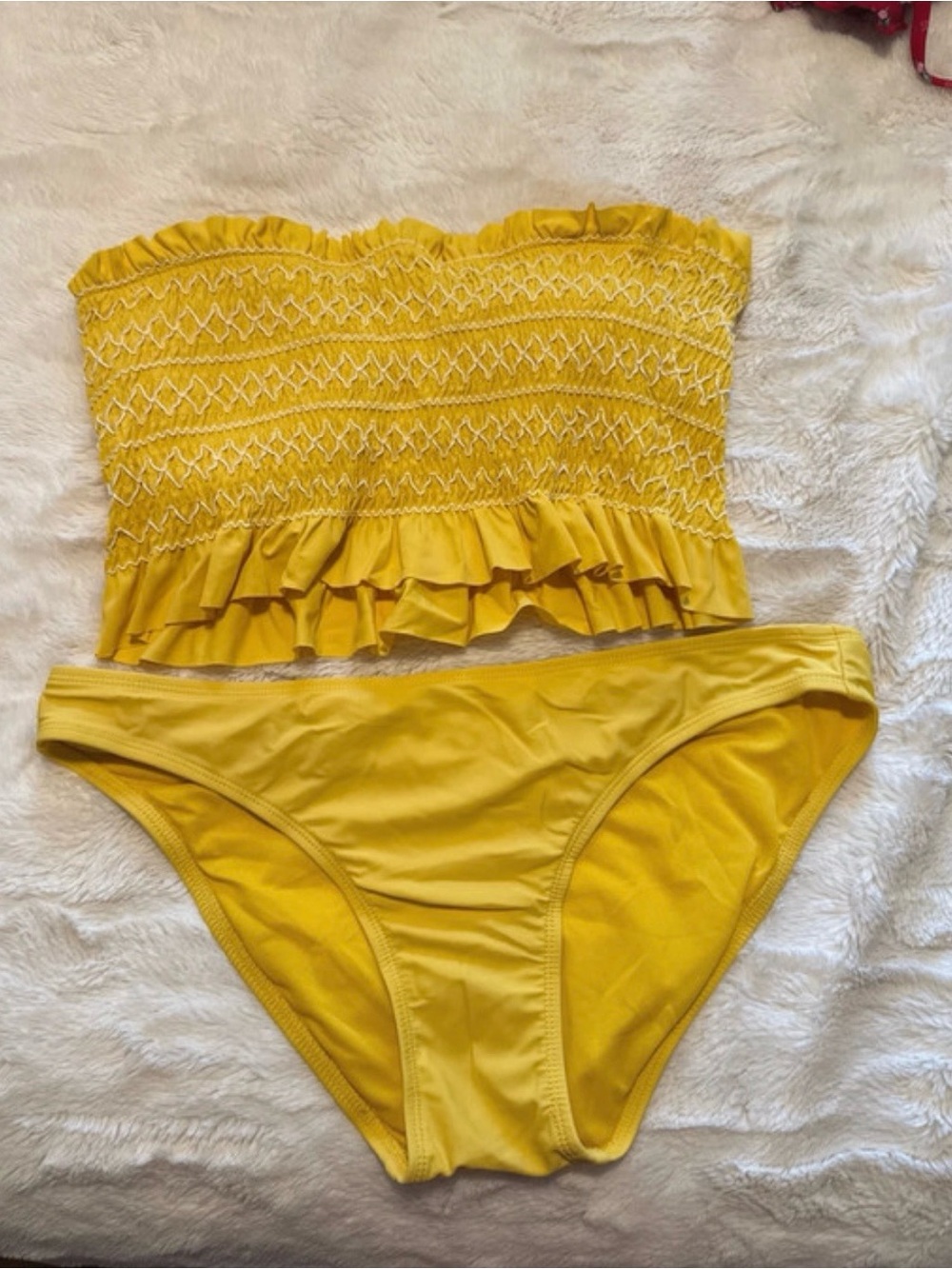 Xhilaration Bright Yellow Smocked Bandeau Bikini Top